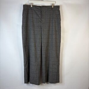 Gap Easy Trouser Women 20 Grey Glen Plaid Wide Leg High Rise Professional Pant